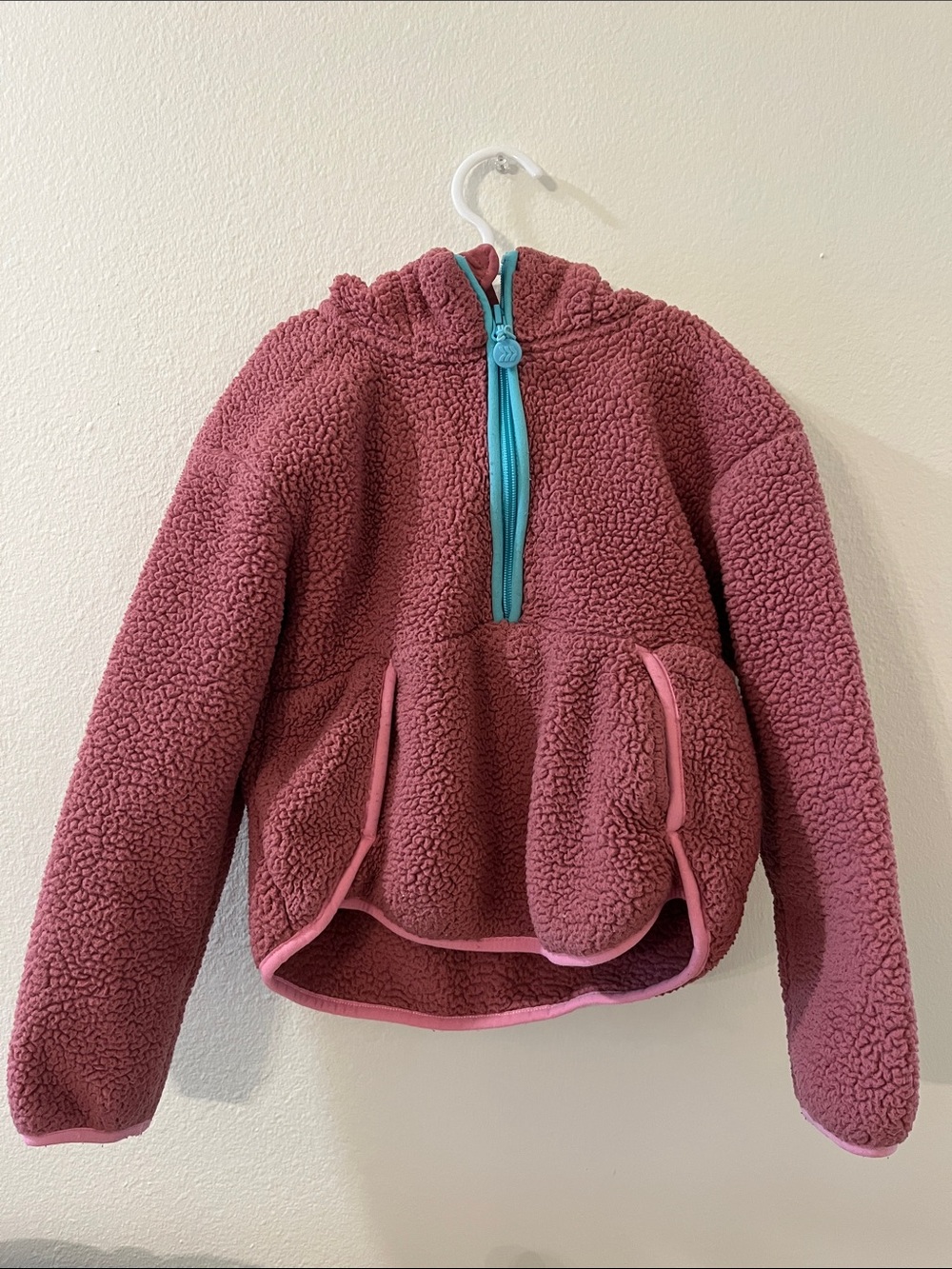 all in motion Dusty Rose Sherpa Hoodie with Teal Zip